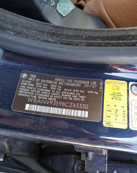 2008 BMW 535 Xi из США, поврежденный, VIN WBANV93598CZ63330